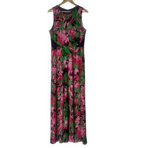 Just Taylor Sleeveless Long Floral Spring Dress 12 Blue Pink Green Fit Flare
